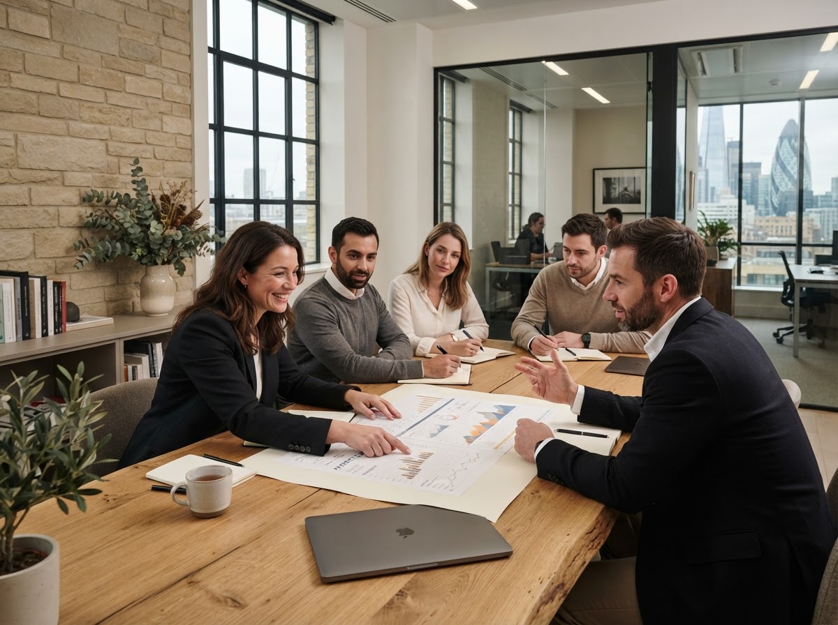 RevolixMarketCap team approach to AI-driven portfolio management shown through a calm, organised working environment